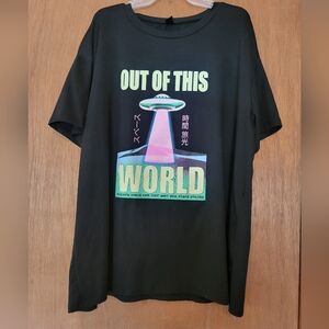 Shein 1X Black Graphic Tee with UFO Design